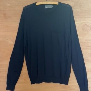 Vince 100% wool crewneck sweater men’s size L large navy blue elbow patch